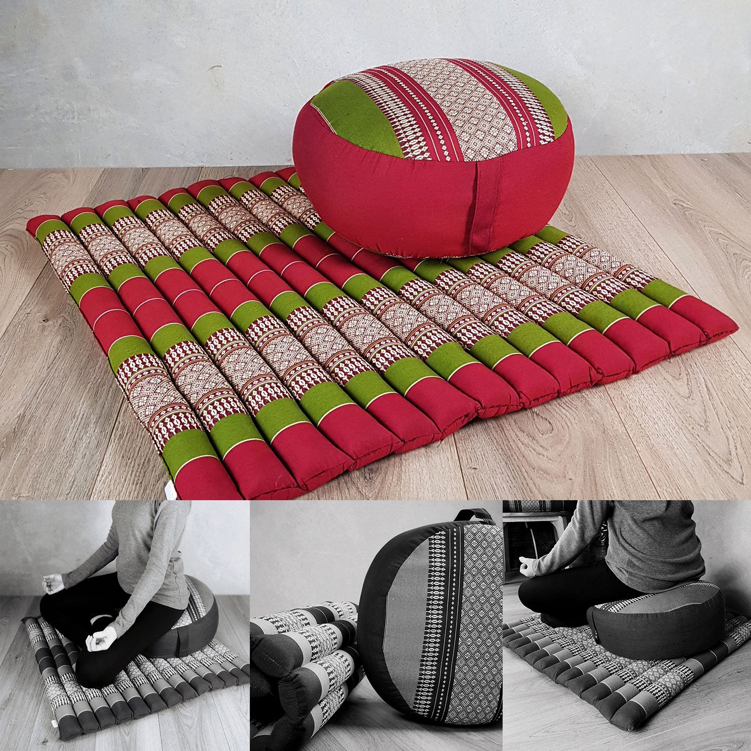 Zafu Zabuton Meditation Set Red&Green – Bellas House - Main Image