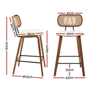 2x Artiss Bar Stools Kitchen Counter Rattan Chairs PU Leather Padding