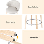 2x Artiss Bar Stools Dining Chairs Contoured Leather Wood Stool