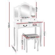 Bella Dressing Table Stool Set Foldable Mirror White
