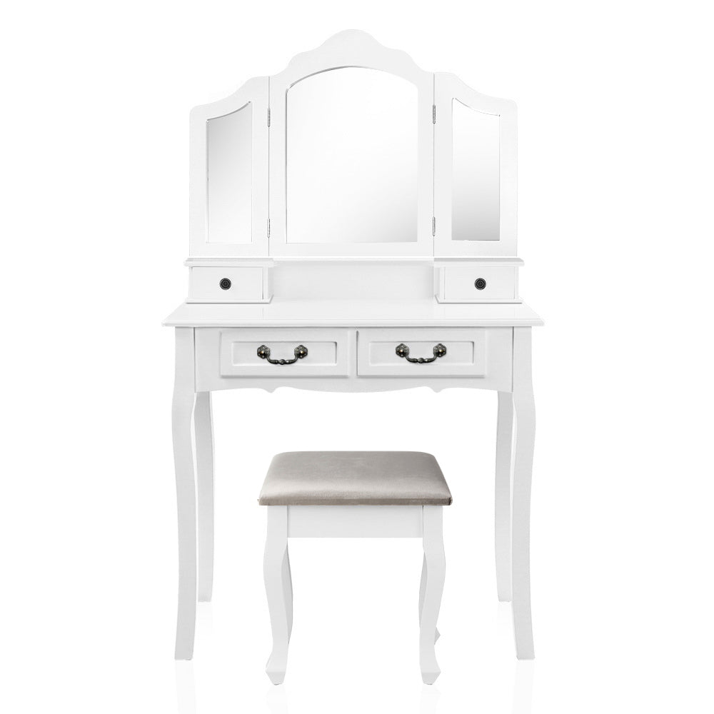 Bella Dressing Table Stool Set Foldable Mirror White
