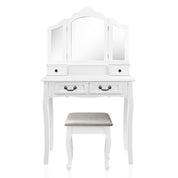 Bella Dressing Table Stool Set Foldable Mirror White