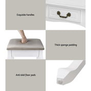 Bella Dressing Table Stool Set Foldable Mirror White