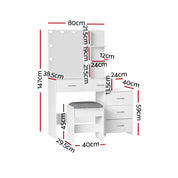 Luxe Dressing Table LED 10 Bulbs Makeup Mirror Stool Set Vanity Desk White