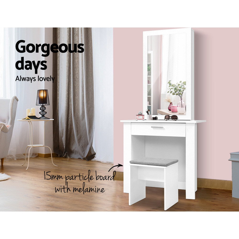 Demi White Dressing Table Stool Set Sliding Mirror