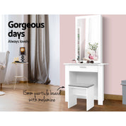 Demi White Dressing Table Stool Set Sliding Mirror