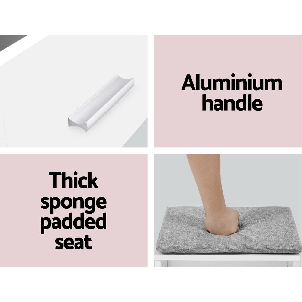 Demi White Dressing Table Stool Set Sliding Mirror