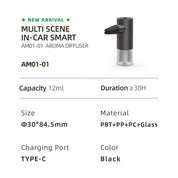 Type-C Portable 12ML Car Humidifier Mini In-car Used Diffuser Smart Ai Working Battery Aroma Diffuser