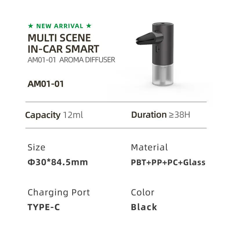 Type-C Portable 12ML Car Humidifier Mini In-car Used Diffuser Smart Ai Working Battery Aroma Diffuser