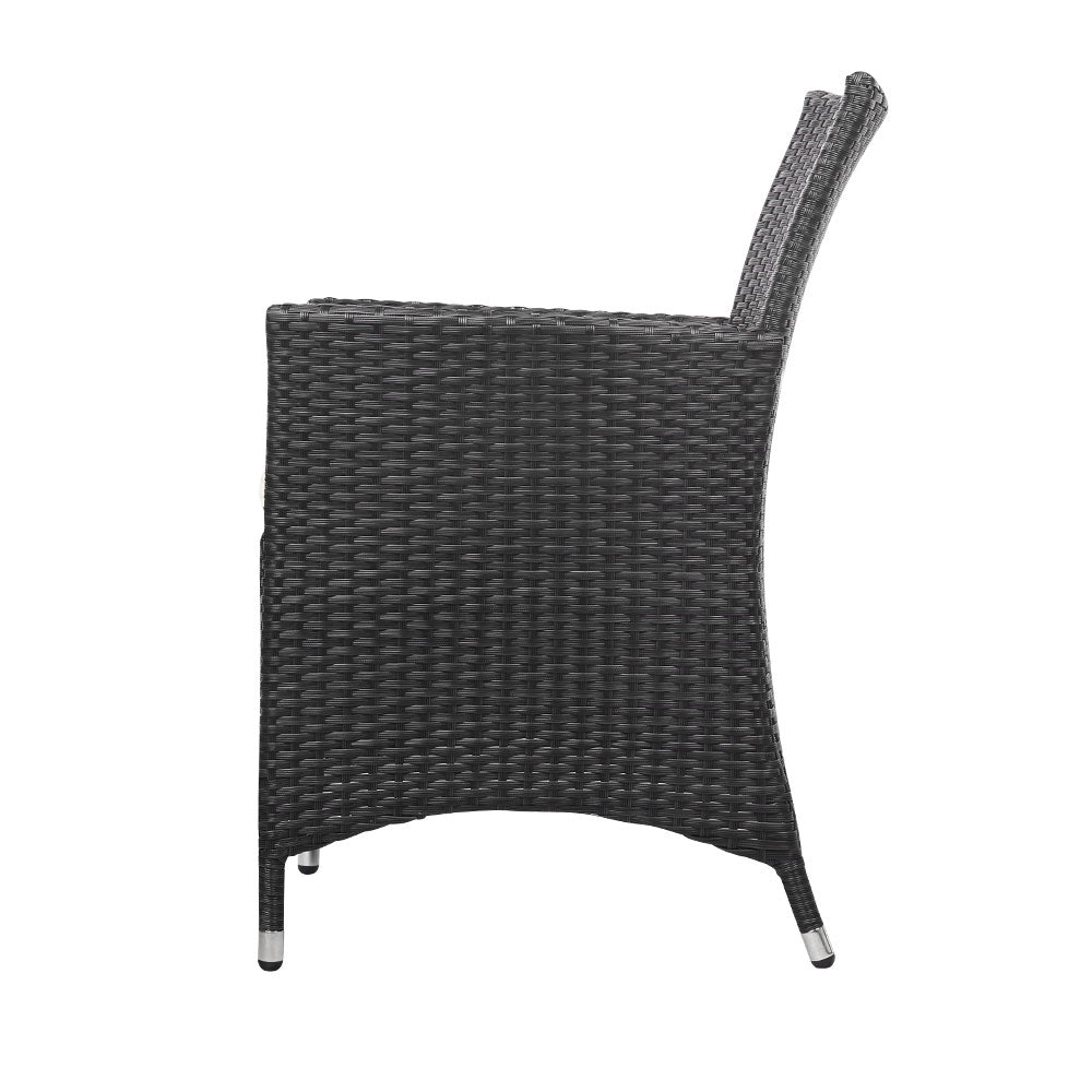 Gardeon 3PC  Outdoor Bistro Set Patio Furniture Wicker Chairs Table Cushion All Black