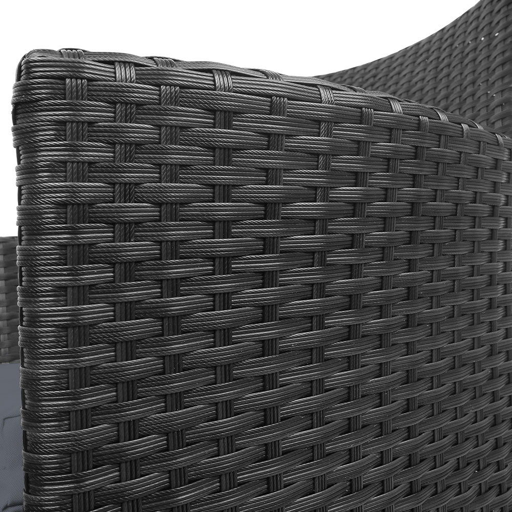 Gardeon 3PC  Outdoor Bistro Set Patio Furniture Wicker Chairs Table Cushion All Black