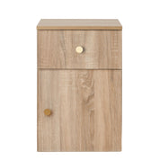 PORTO BEDSIDE TABLE - NATURAL OAK - SLIM - ROUND BRASS