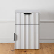 PORTO BEDSIDE TABLE - WHITE - FLUTED - PULL BLACK