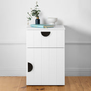 PORTO BEDSIDE TABLE - WHITE - VJ PANEL - HALF MOON BLACK