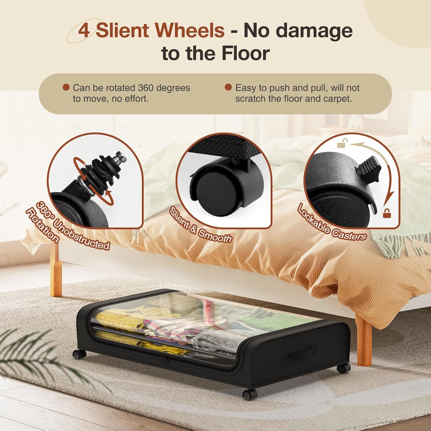 Set 2 Pcs XXL Under Bed Rolling Storage Containers with 50L Large Capacity and Wheels