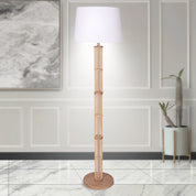 Sarantino Rattan Floor Lamp With Ghost-White Linen Shade