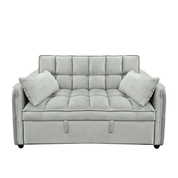 Sarantino Quincy 2-Seater Velvet Sofa Bed in Dark Grey with Wooden Frame and Tufted Design - Light Grey