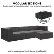 Sarantino Novi 3-Seater Modular Sofa with Ottoman in Black Non-Slip Bottom Lounge