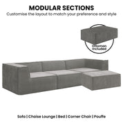 Sarantino Novi 3-Seater Modular Sofa with Ottoman in Grey Non-Slip Bottom Lounge