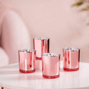 20 Pack Rose Gold Pink Votive Tealight Candle Holders Valentines Day Mercury  Wedding Decor Glass Candlestick Party Decorations Bridal Baby Shower Event