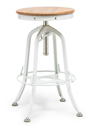 White Bar Stool Hamptons Style Height Adjustable and Swivel with Natural Wood Top