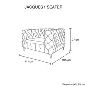 3+2+1 Seater Sofa Classic Button Tufted Lounge in Grey Velvet Fabric with Metal Legs