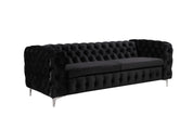 3 Seater Sofa Classic Button Tufted Lounge in Black Velvet Fabric with Metal Legs
