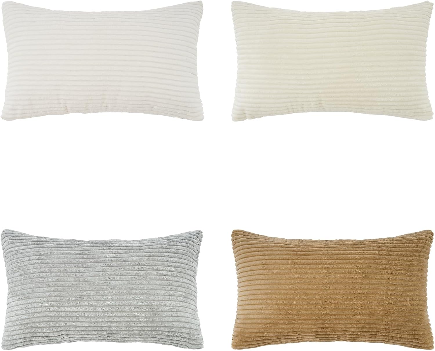 Corduroy Velvet Cushion Covers - Soft Velvet Fabric with Hidden Zipper - Stylish Mix of Beige Shades, 30cm x 50cm (Pack of 4)