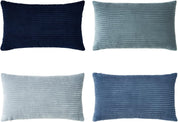 Corduroy Velvet Cushion Covers - Soft Velvet Fabric with Hidden Zipper - Stylish Mix of Blue Shades, 30cm x 50cm (Pack of 4)