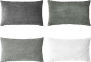 Corduroy Velvet Cushion Covers - Soft Velvet Fabric with Hidden Zipper - Stylish Mix of Grey Shades, 30cm x 50cm (Pack of 4)