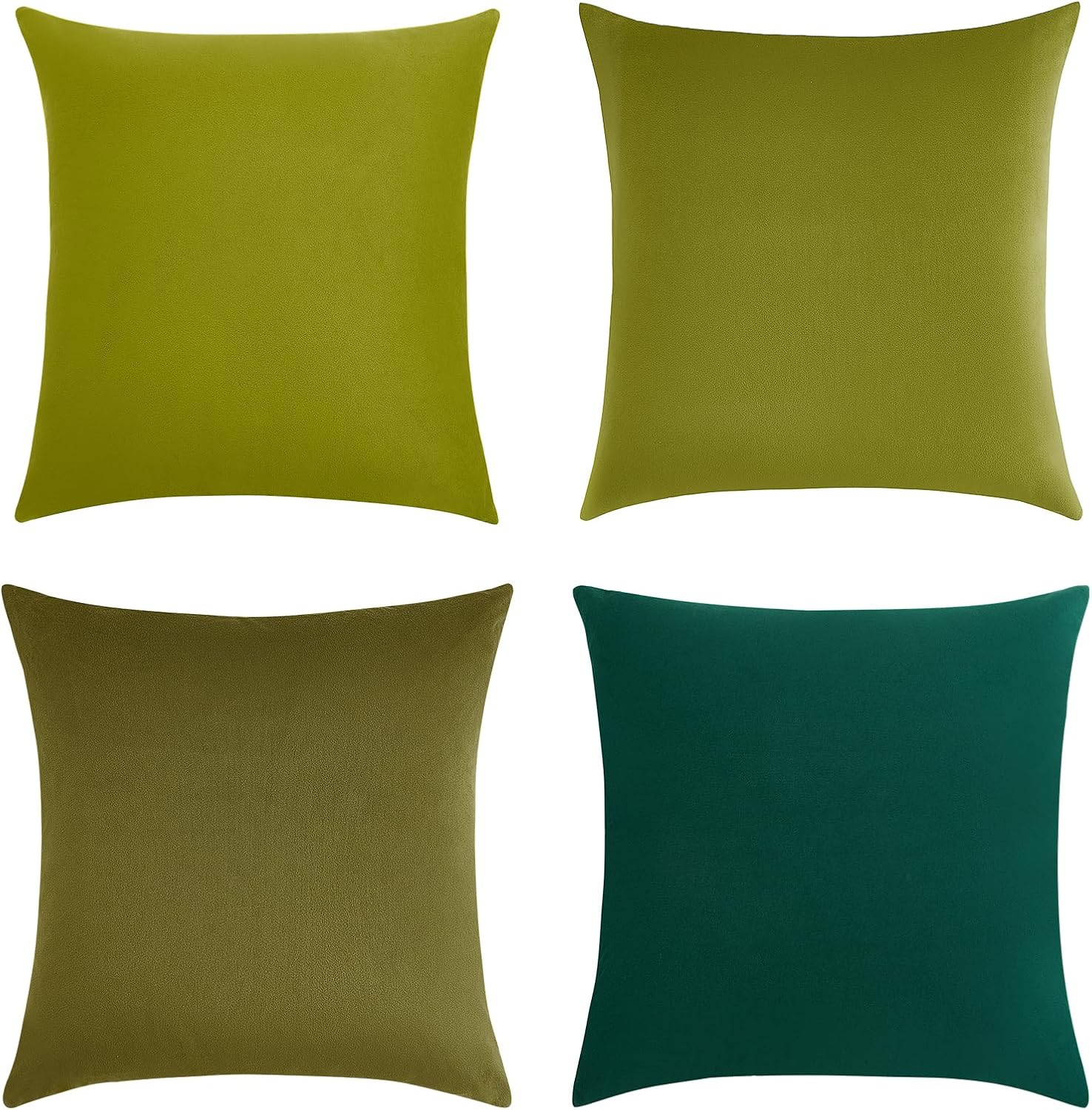 Velvet Cushion Covers - Ultra Soft Microfibre Velvet with Hidden Zipper - Gradient Green, 45cm*45cm (Pack of 4)