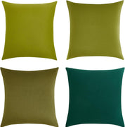 Velvet Cushion Covers - Ultra Soft Microfibre Velvet with Hidden Zipper - Gradient Green, 45cm*45cm (Pack of 4)