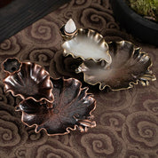 Bronze Lotus Leaf Inverted Incense Burner - Antique Indoor - Copper Colour