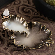Bronze Lotus Leaf Inverted Incense Burner - Antique Indoor - Copper Colour