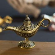 Metal Aladdin Magic Lamp Aromatherapy Home Decor Gift - Gold
