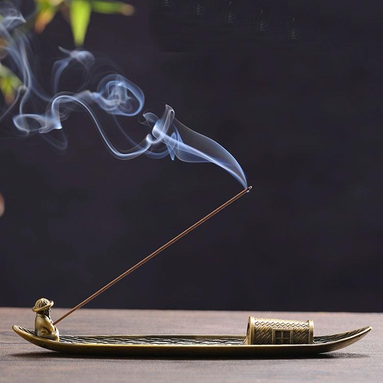 Fisherman Incense Burner with Ash Catcher and Stand - Bamboo Raft