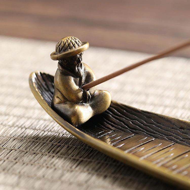 Fisherman Incense Burner with Ash Catcher and Stand - Bamboo Raft