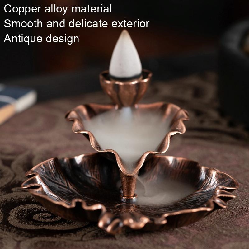 Bronze Lotus Leaf Inverted Incense Burner - Antique Indoor - Bronze Colour
