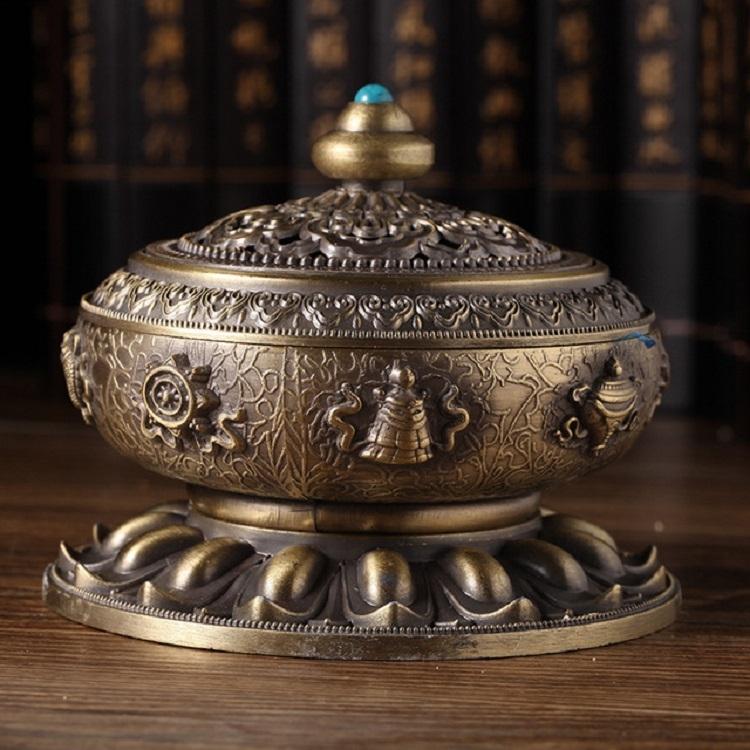 Medium Eight Treasure Incense Burner Decoration - Perfect for Home - Pale Red