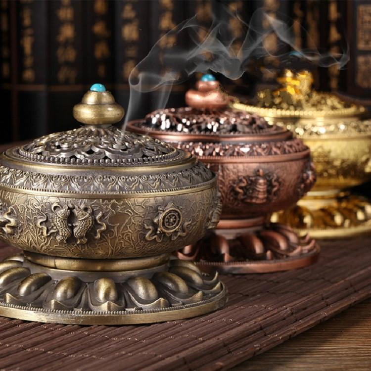 Medium Eight Treasure Incense Burner Decoration - Perfect for Home - Pale Red