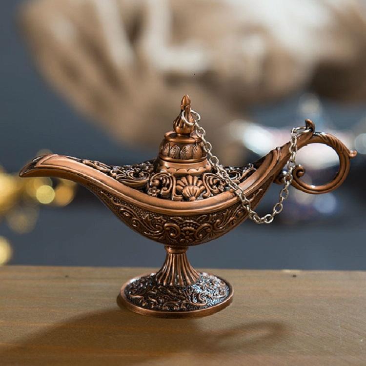 Metal Aladdin Magic Lamp Aromatherapy Home Decor Gift - Silver