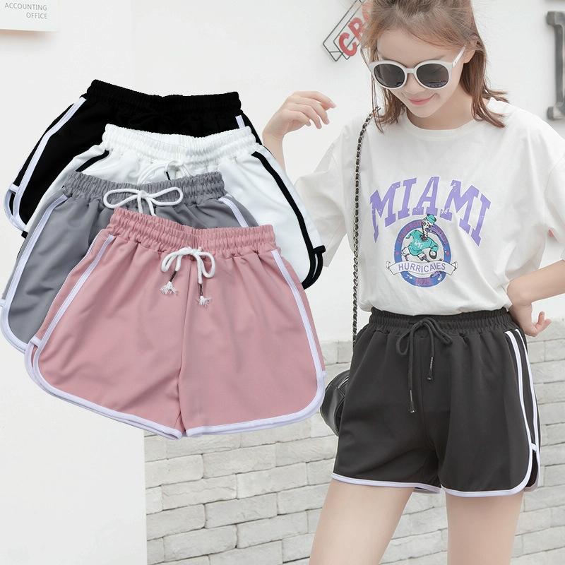 High Waist Straight Yoga Shorts Women Casual Loose Outerwear Size L - Light Pink - L