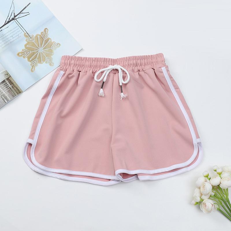 High Waist Straight Yoga Shorts Women Casual Loose Outerwear Size L - Light Pink - L