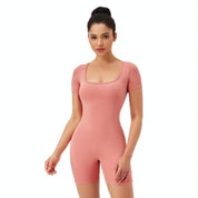 Quick Drying Women Square Neck Yoga Jumpsuit Size L - Rose Pink - L