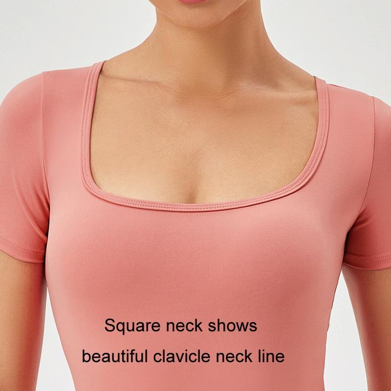 Quick Drying Women Square Neck Yoga Jumpsuit Size L - Rose Pink - L