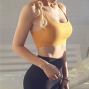 Black Double Shoulder Belt Yoga Vest Size L - Mustard Green M