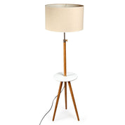 165cm Adjustable Bamboo Tripod Floor Lamp Light with Linen Shade & Built-In Table
