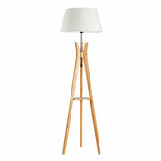 LARGE BAMBOO TRIPOD FLOOR LAMP Linen Shade Modern Light Vintage Wooden Scandi
