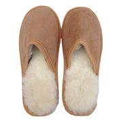 100% Sheepskin Moccasin Slippers Winter Genuine Scuffs Slip On Mens Womens - Chestnut (without fur) - 10