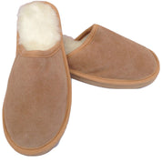 100% Sheepskin Moccasin Slippers Winter Genuine Scuffs Slip On Mens Womens - Chestnut (without fur) - 8